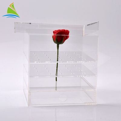 Plexiglass পরিষ্কার এক্রাইলিক স্টোরেজ বক্স এক্রাইলিক ফ্লাওয়ার কাস্টম প্যাকেজিং বাক্স সংরক্ষণের জন্য 25 গোলাপ