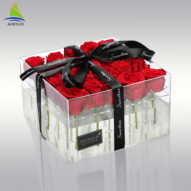 Plexiglass পরিষ্কার এক্রাইলিক স্টোরেজ বক্স এক্রাইলিক ফ্লাওয়ার কাস্টম প্যাকেজিং বাক্স সংরক্ষণের জন্য 25 গোলাপ